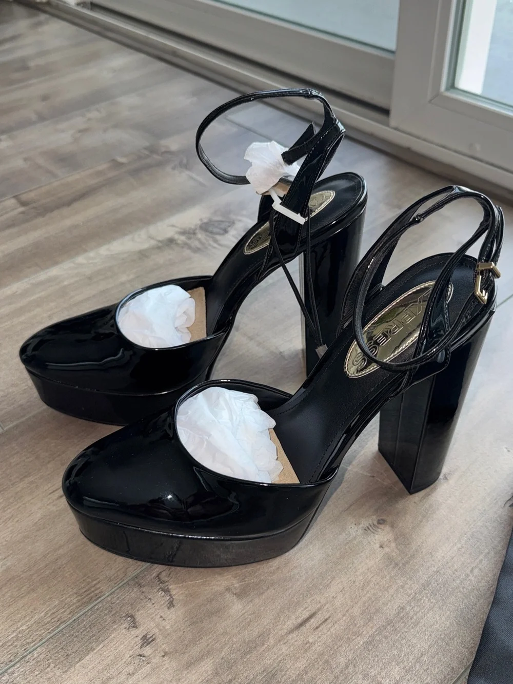 Express Black Patent Platform Pumps
